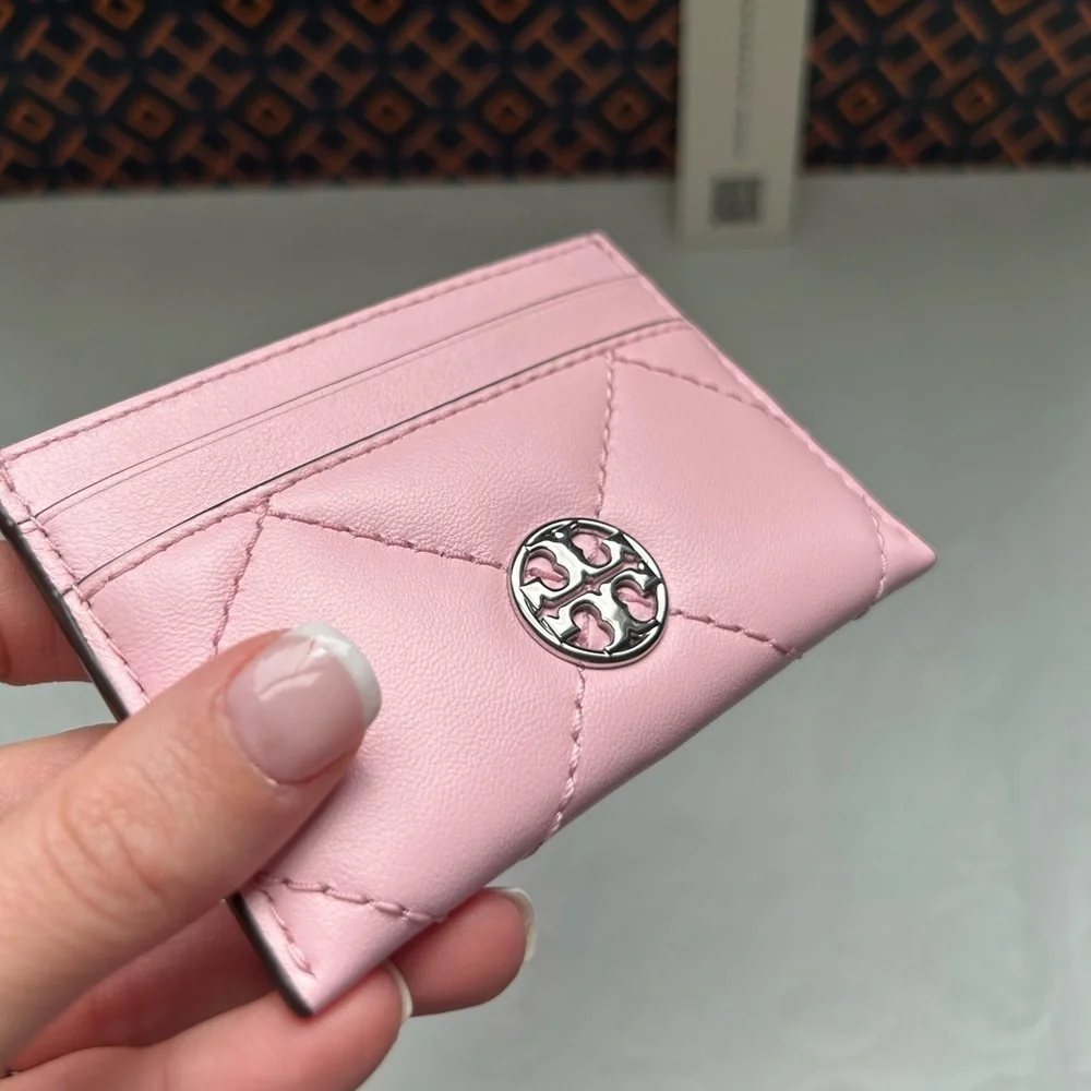 Tory Burch Willa Soft Quilt Slim Card Case Pink Plie Silver Barbie Barbiecore